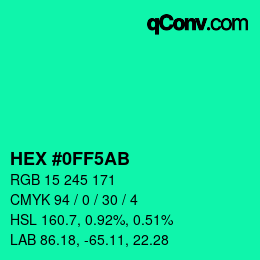 Color code: HEX #0FF5AB | qconv.com
