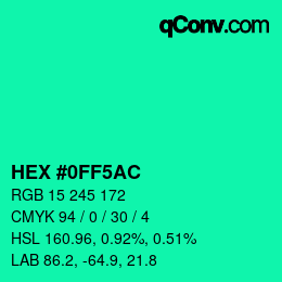 Color code: HEX #0FF5AC | qconv.com