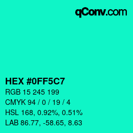 Farbcode: HEX #0FF5C7 | qconv.com