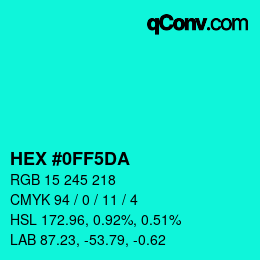 Color code: HEX #0FF5DA | qconv.com
