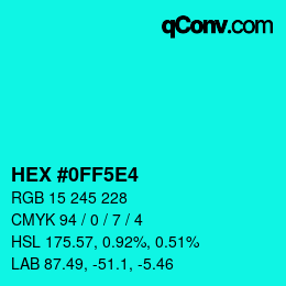 Color code: HEX #0FF5E4 | qconv.com