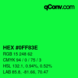 Color code: HEX #0FF83E | qconv.com