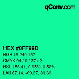 Color code: HEX #0FF99D | qconv.com