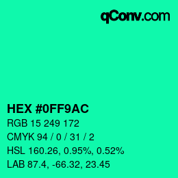 カラーコード: HEX #0FF9AC | qconv.com