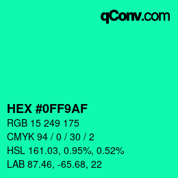 Color code: HEX #0FF9AF | qconv.com