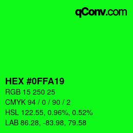 颜色代码: HEX #0FFA19 | qconv.com