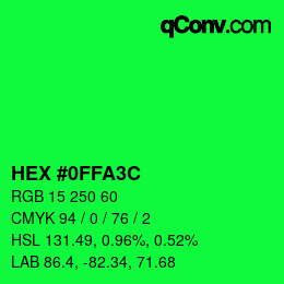Color code: HEX #0FFA3C | qconv.com