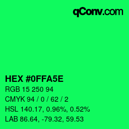 カラーコード: HEX #0FFA5E | qconv.com