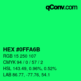 Color code: HEX #0FFA6B | qconv.com