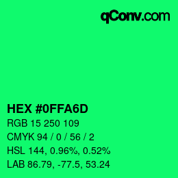 カラーコード: HEX #0FFA6D | qconv.com