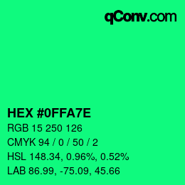 Color code: HEX #0FFA7E | qconv.com