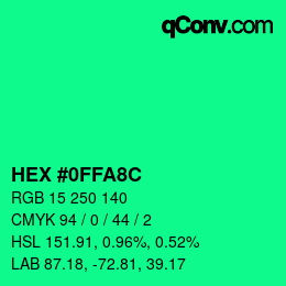 Color code: HEX #0FFA8C | qconv.com
