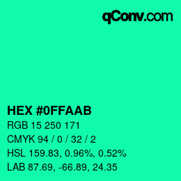 Color code: HEX #0FFAAB | qconv.com