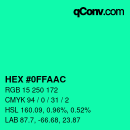 Color code: HEX #0FFAAC | qconv.com