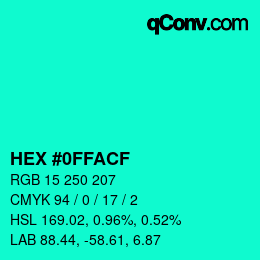 Color code: HEX #0FFACF | qconv.com