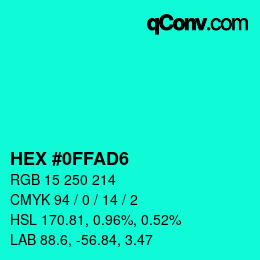 Color code: HEX #0FFAD6 | qconv.com