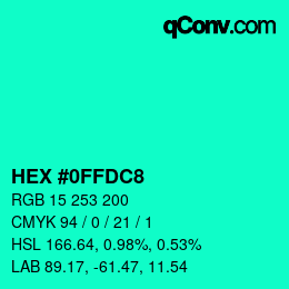カラーコード: HEX #0FFDC8 | qconv.com