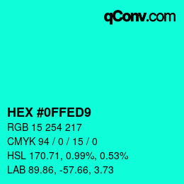 Color code: HEX #0FFED9 | qconv.com