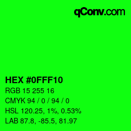 Color code: HEX #0FFF10 | qconv.com