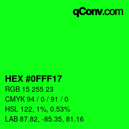 Color code: HEX #0FFF17 | qconv.com