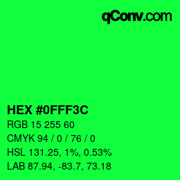 Color code: HEX #0FFF3C | qconv.com