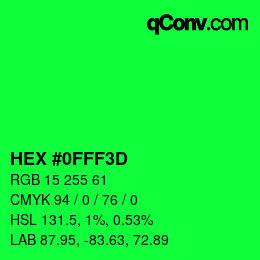 カラーコード: HEX #0FFF3D | qconv.com