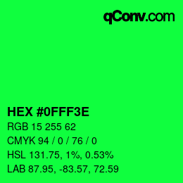 カラーコード: HEX #0FFF3E | qconv.com