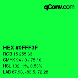 Color code: HEX #0FFF3F | qconv.com