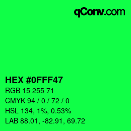 Color code: HEX #0FFF47 | qconv.com