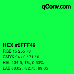 Color code: HEX #0FFF49 | qconv.com