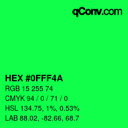 Color code: HEX #0FFF4A | qconv.com