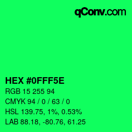 Color code: HEX #0FFF5E | qconv.com
