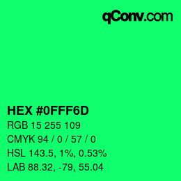 Color code: HEX #0FFF6D | qconv.com