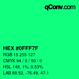 Color code: HEX #0FFF7F | qconv.com