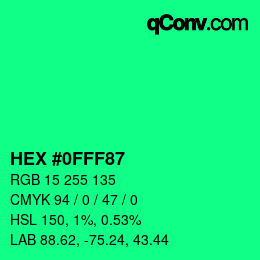 颜色代码: HEX #0FFF87 | qconv.com