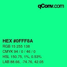 Color code: HEX #0FFF8A | qconv.com
