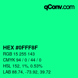 Color code: HEX #0FFF8F | qconv.com