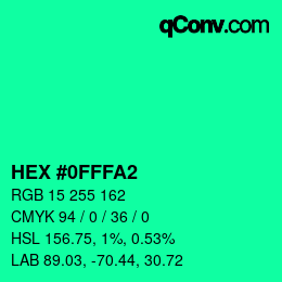 Color code: HEX #0FFFA2 | qconv.com