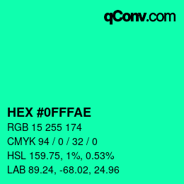 Color code: HEX #0FFFAE | qconv.com