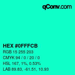 Color code: HEX #0FFFCB | qconv.com