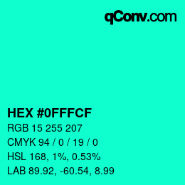 Color code: HEX #0FFFCF | qconv.com