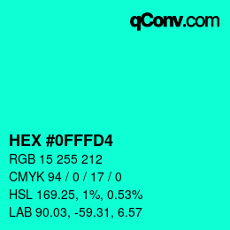 Farbcode: HEX #0FFFD4 | qconv.com