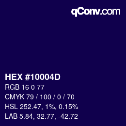 颜色代码: HEX #10004D | qconv.com