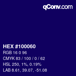 颜色代码: HEX #100060 | qconv.com
