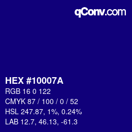 Color code: HEX #10007A | qconv.com
