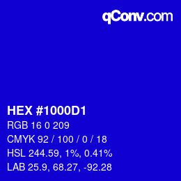 颜色代码: HEX #1000D1 | qconv.com