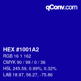 カラーコード: HEX #1001A2 | qconv.com