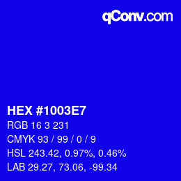 Color code: HEX #1003E7 | qconv.com