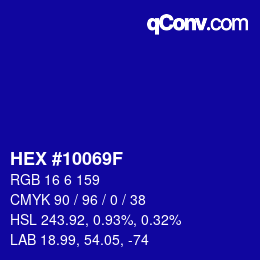 Farbcode: HEX #10069F | qconv.com