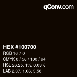 颜色代码: HEX #100700 | qconv.com